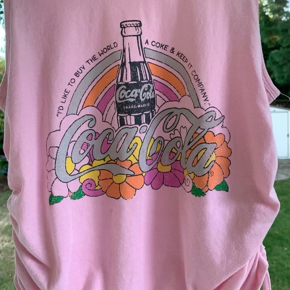 Coca Cola pink ruched tank top - Picture 2 of 9